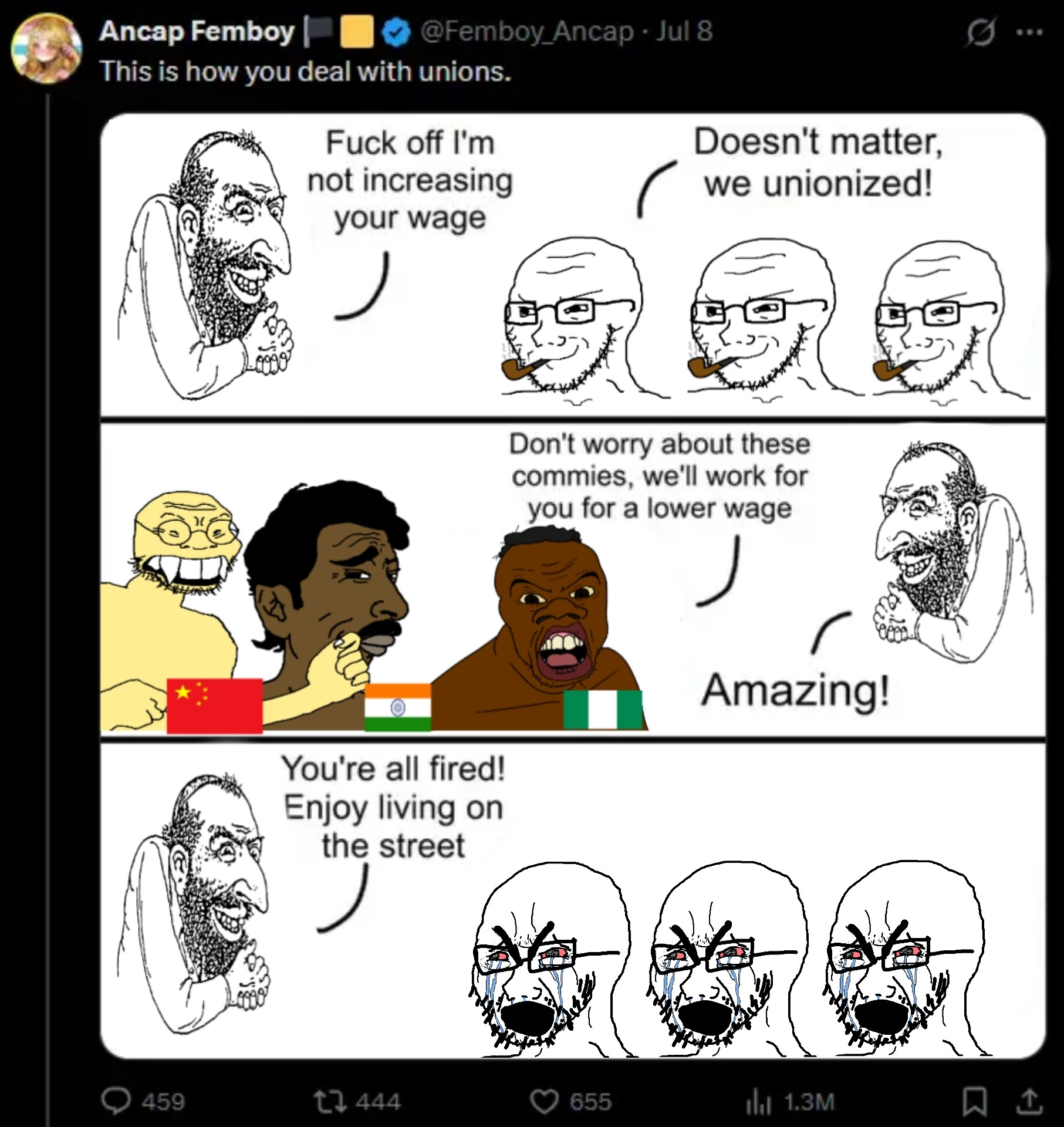 happy merchant, cryboy soyjak, pajeetjak, soyak, soykio kid, soyak (smug), anarcho-capitalism, ancap, angry, bald
