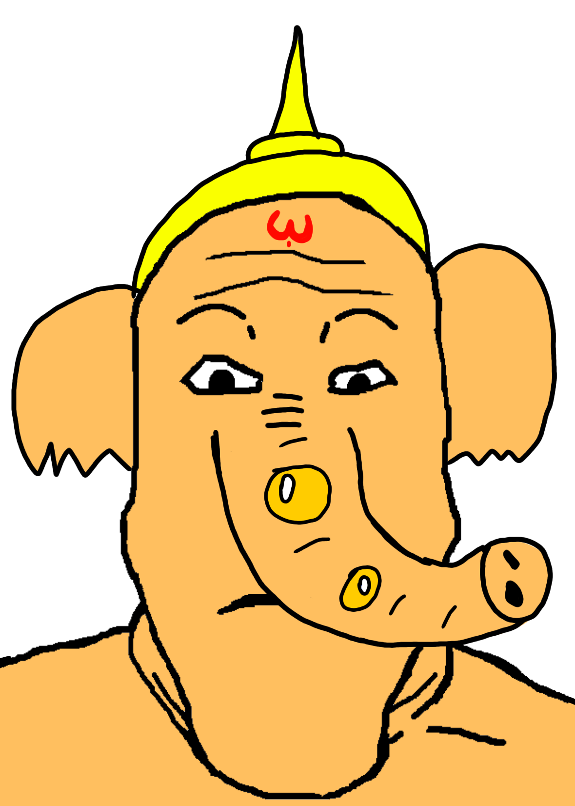 markiplier soyjak, 1soyjak, bald, closed mouth, crown, elephant, front view, ganesha, god, hindu