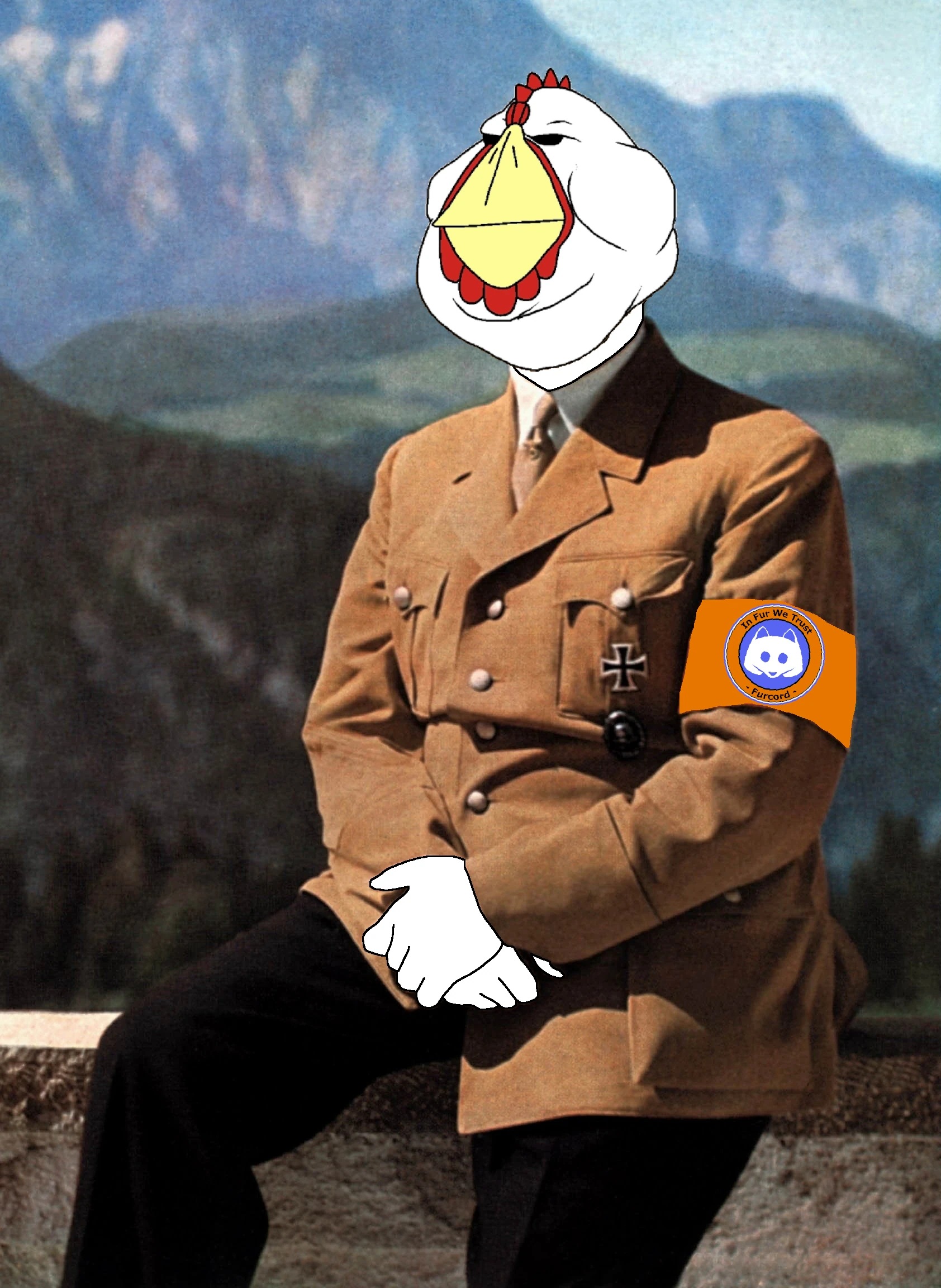 meximutt, 1soyjak, adolf hitler, animal, armband, bald, beak, bird, black eyes, chicken