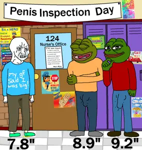 pepe, wojak, amphibian, animal, bulge, clenched teeth, closed mouth, crying, door, english text