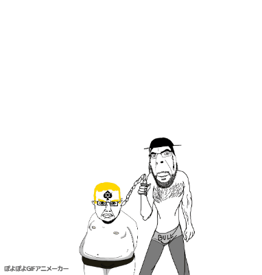 chudjak, cobson, chudjak front, 2soyjaks, animated, beard, blonde hair, chains, closed mouth, fat