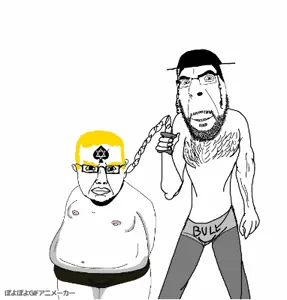chudjak, cobson, chudjak front, 2soyjaks, animated, beard, blonde hair, byonbyon, chains, closed mouth