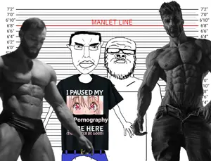 gigachad, a24 slowburn soyjak, chudjak, pol face, 2soyjaks, angry, anime, arm, belt, black and white
