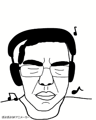 chudjak, patrick, soyjaks listening to some good shit, 1soyjak, animated, black hair, closed eyes, closed mouth, front view, hair