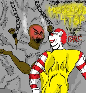 cryboy soyjak, impish soyak ears, angry, black skin, bloodshot eyes, blush, chains, creepy, crying, drawn background