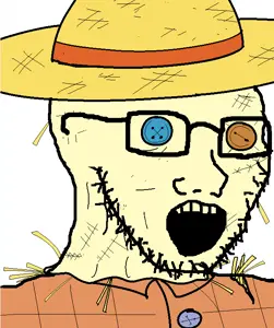 soyak, clothes, glasses, hat, open mouth, soyjak, straw hat, straw man, stubble, yellow