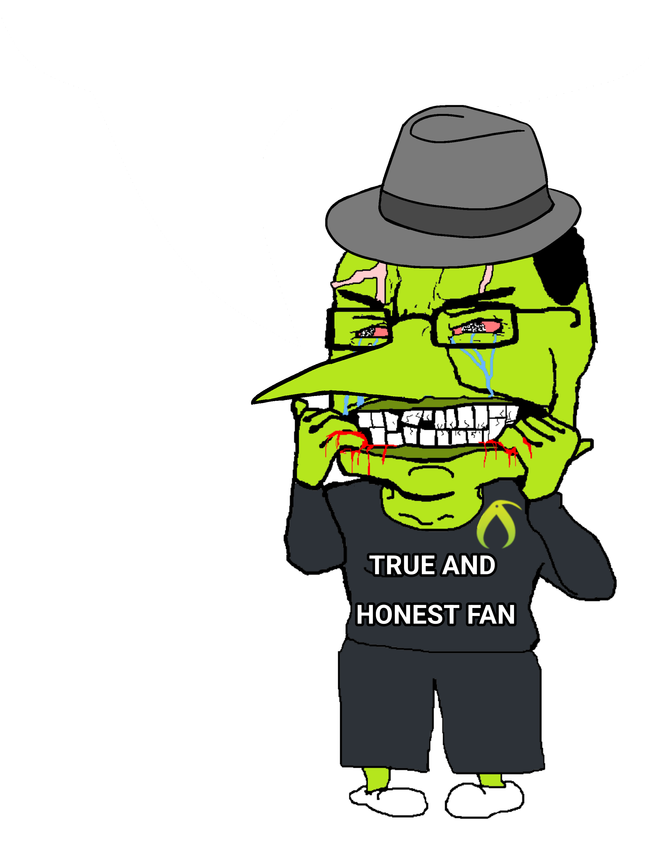 chudjak, big-boy, 1soyjak, angry, beak, biting finger, black hair, blood, crying, fedora