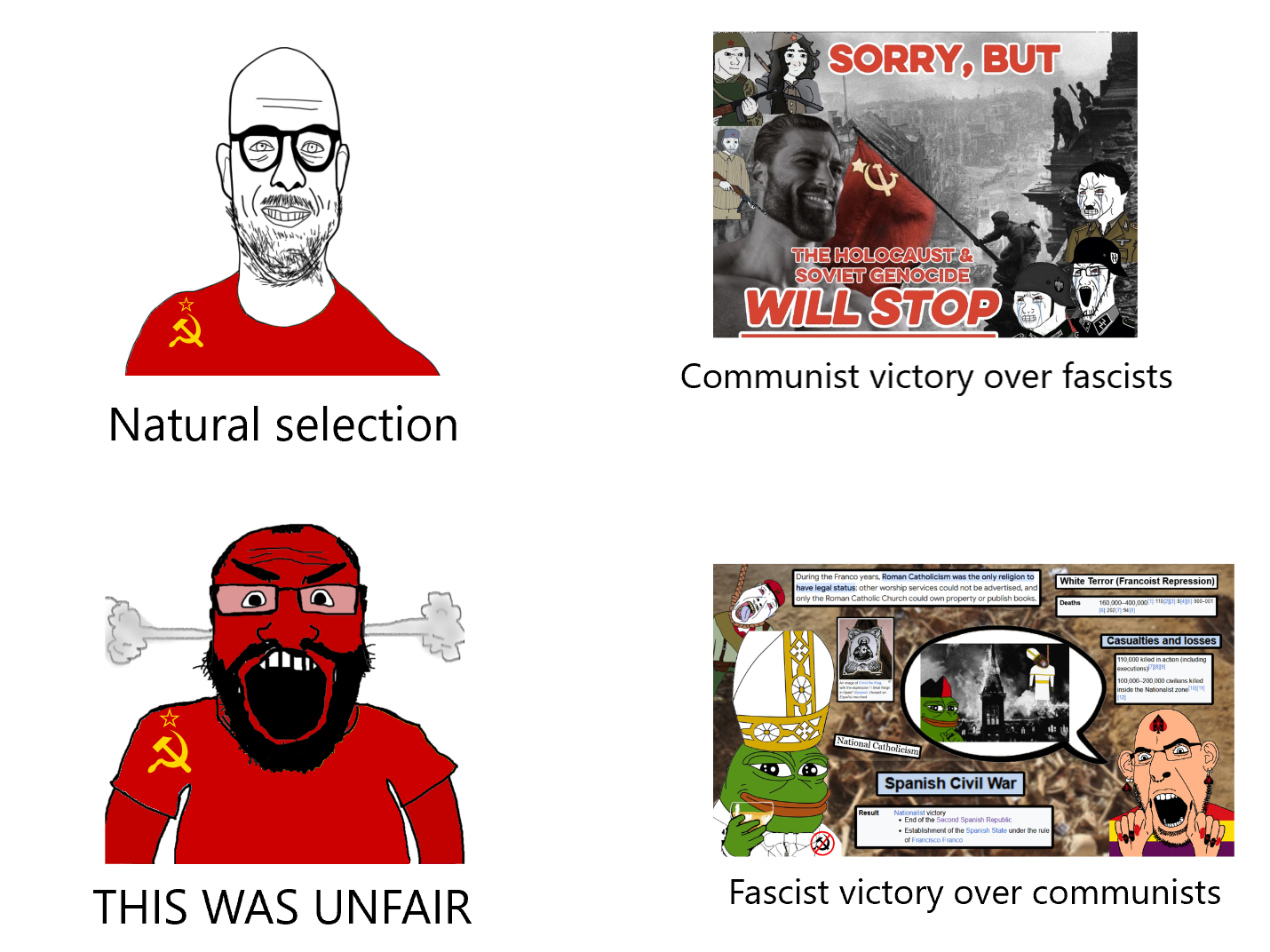 crying wojak, gigachad, pepe, wojak, bernd, cobson, markiplier soyjak, microplasticsjak, science lover, spadeson