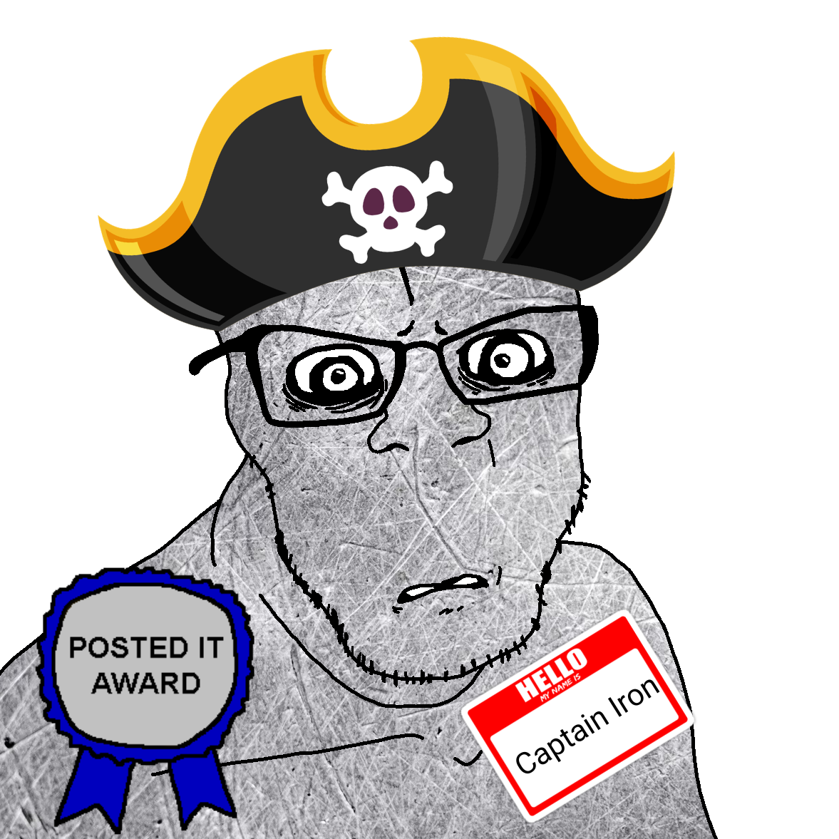 feraljak, feraljak (crazed), nonexistent admins, nonexistent namefags, 1soyjak, award, clothes, crazed, front view, glasses