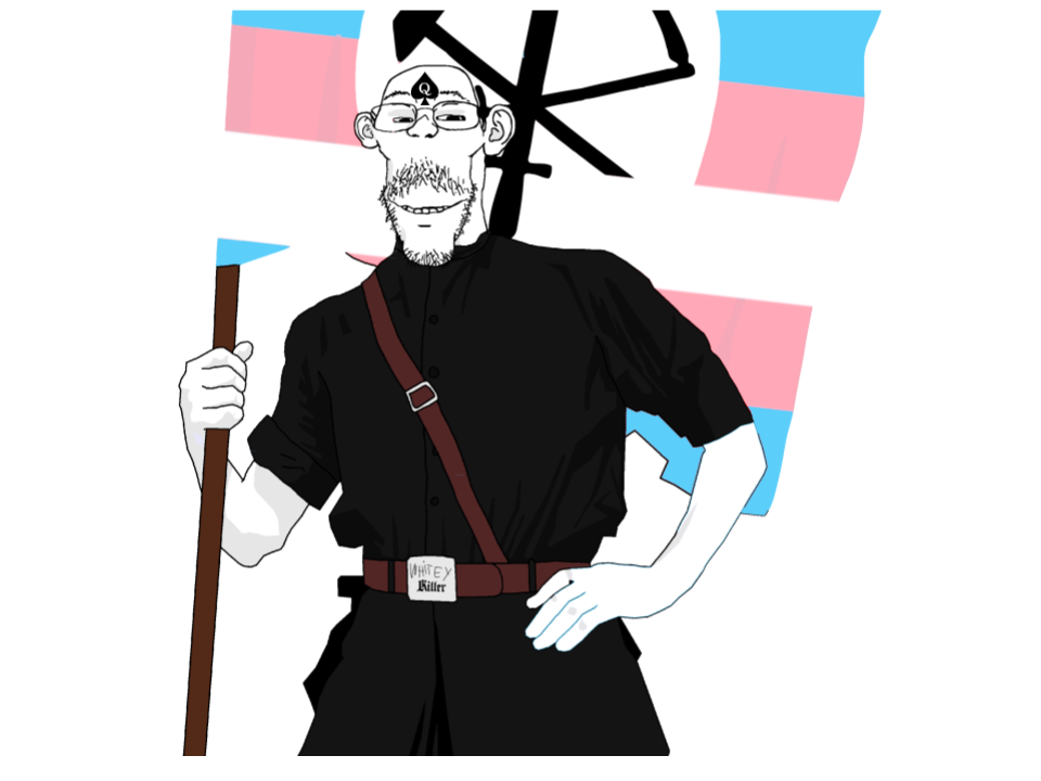 hunkjak, militant chud holding flag, /nazbol/, 1soyjak, animated, bald, based, beard, closed mouth, edit