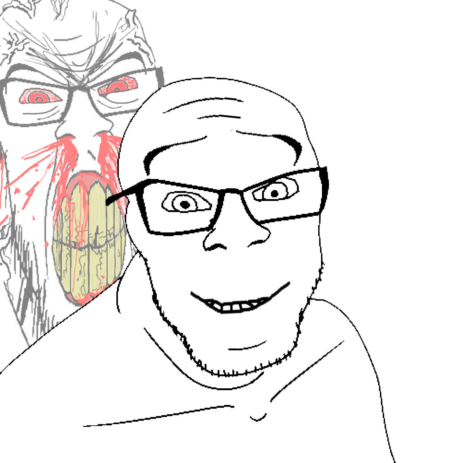 feraljak, feralrage, 2soyjaks, angry, blood, bloodshot eyes, clenched teeth, ear, faded, glasses