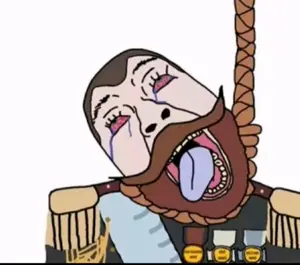bernd, ack, beard, bloodshot eyes, crying, general suit, hair, hanging, mustache, no glasses