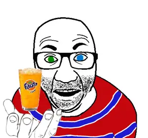 el perro rabioso, blue eyes, chris-chan, clothes, drink, fanta, glasses, green eyes, heterochromia, holding object