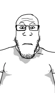 markiplier soyjak, neutralplier, body, closed mouth, clothes, fat, glasses, monochrome, neutral, stubble