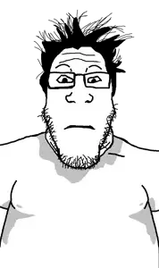 markiplier soyjak, black hair, body, closed mouth, clothes, fat, glasses, hair, neutral, spiky hair