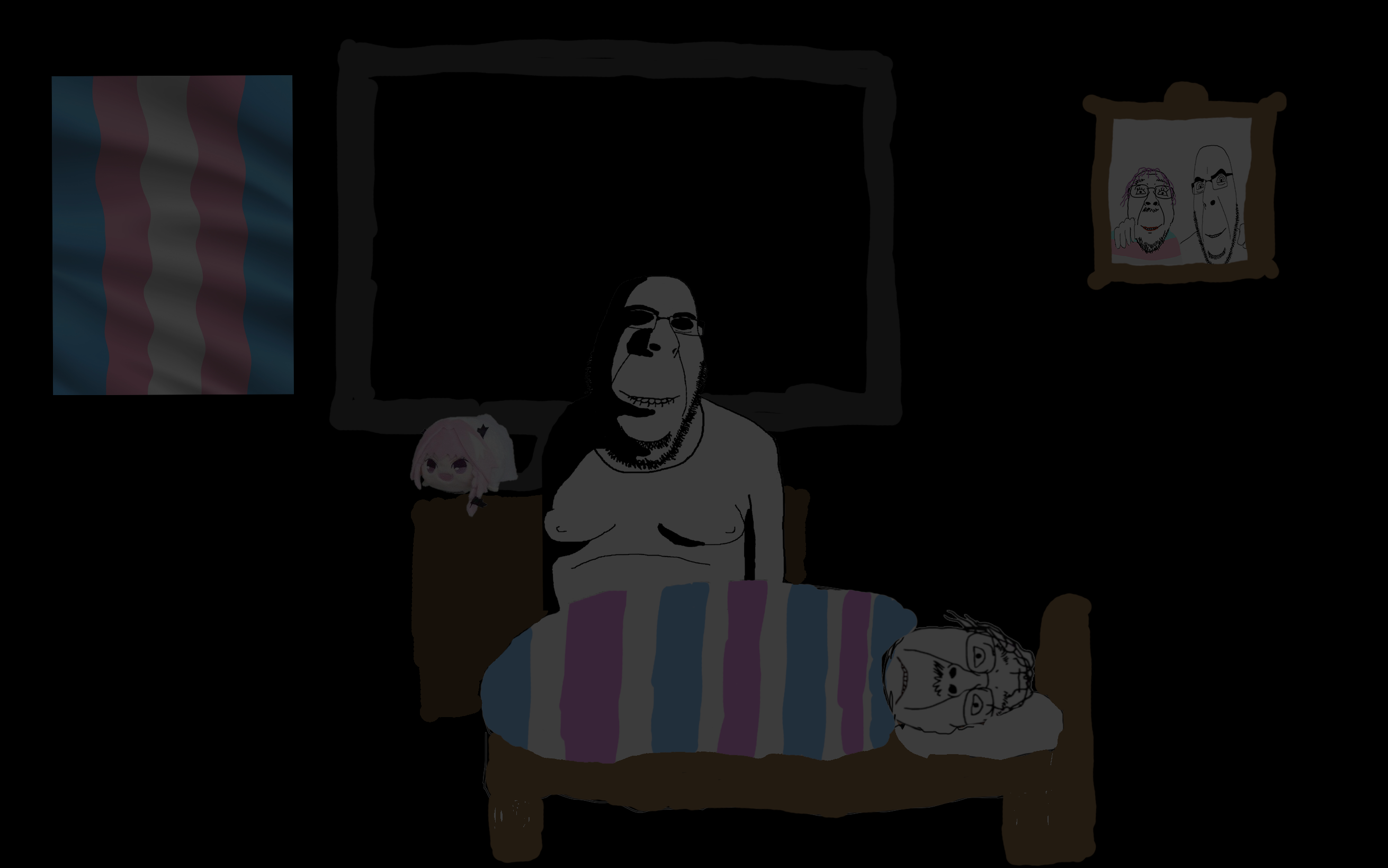 astolfo, bernd, cobson, hornyson, rapeson, 2soyjaks, anime, arm, biting lip, blanket