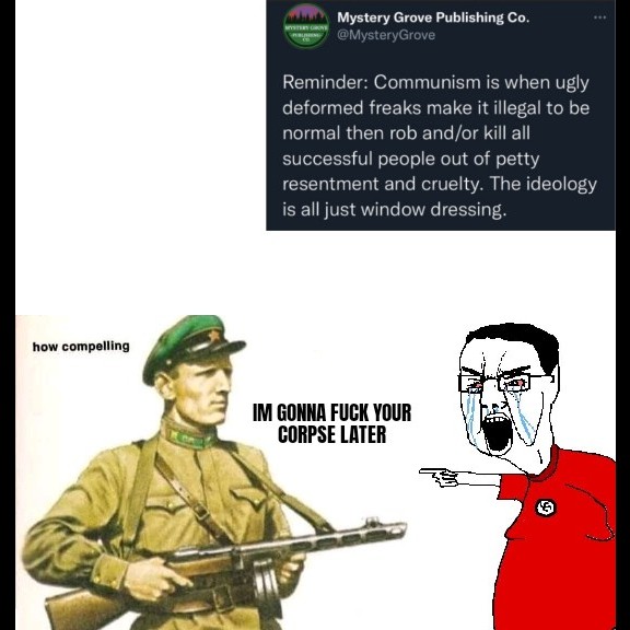 chudjak, 1soyjak, angry, black hair, bloodshot eyes, communism, crying, fat, gun, hair
