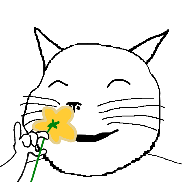 gapejak, massjak, massmeowjak, wholesome soyjak, 1soyjak, closed eyes, closed mouth, flower, holding object, looking at you