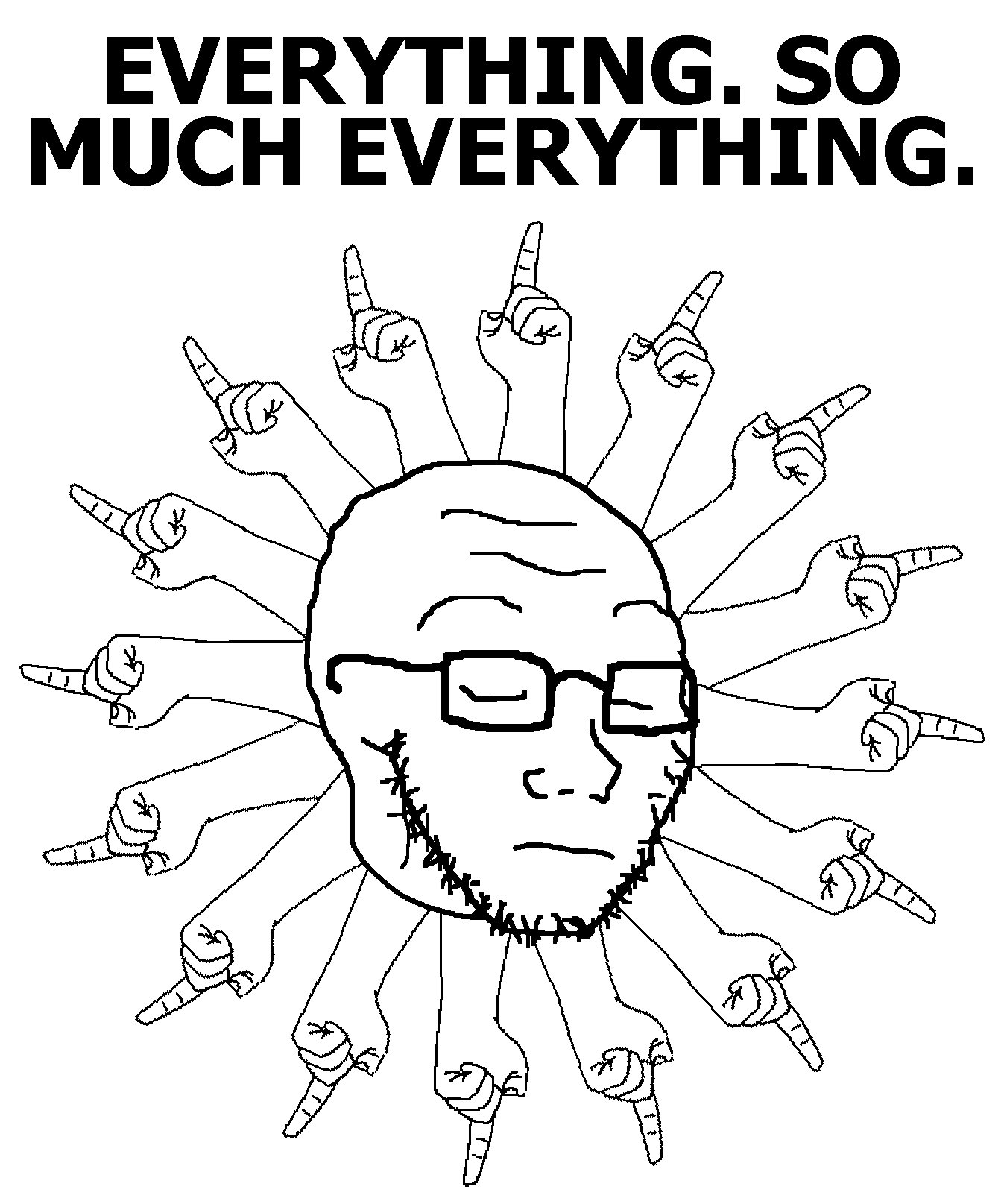 soyak, 1soyjak, bald, closed eyes, closed mouth, esme, everything so much everything, frown, full body, glasses