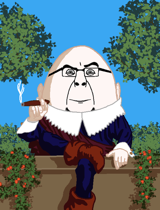 cobson, cobson front2, cigar, closed mouth, clothes, drawn background, fairy tale, flower, front view, full body