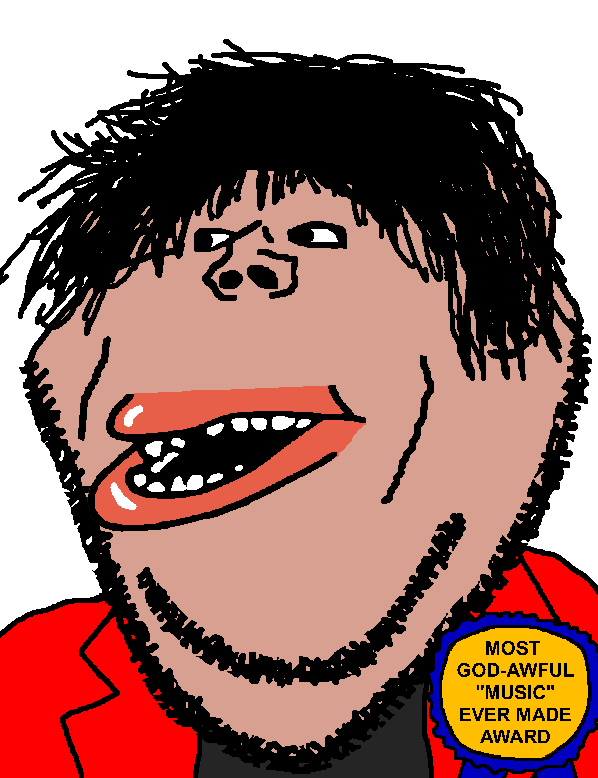 impish soyak ears, impish amerimutt, amerimutt, 1soyjak, 2slimey, award, black eyes, black hair, fat, front view
