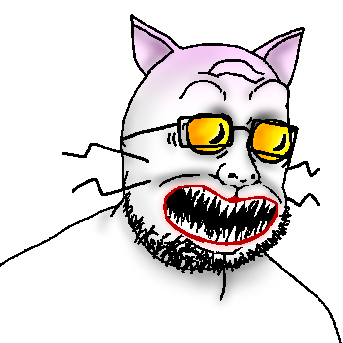 rotjak, skypeish soyjak ears, animal, cat, cat ears, ear, ears, glasses, looking to the right, nothing to fear