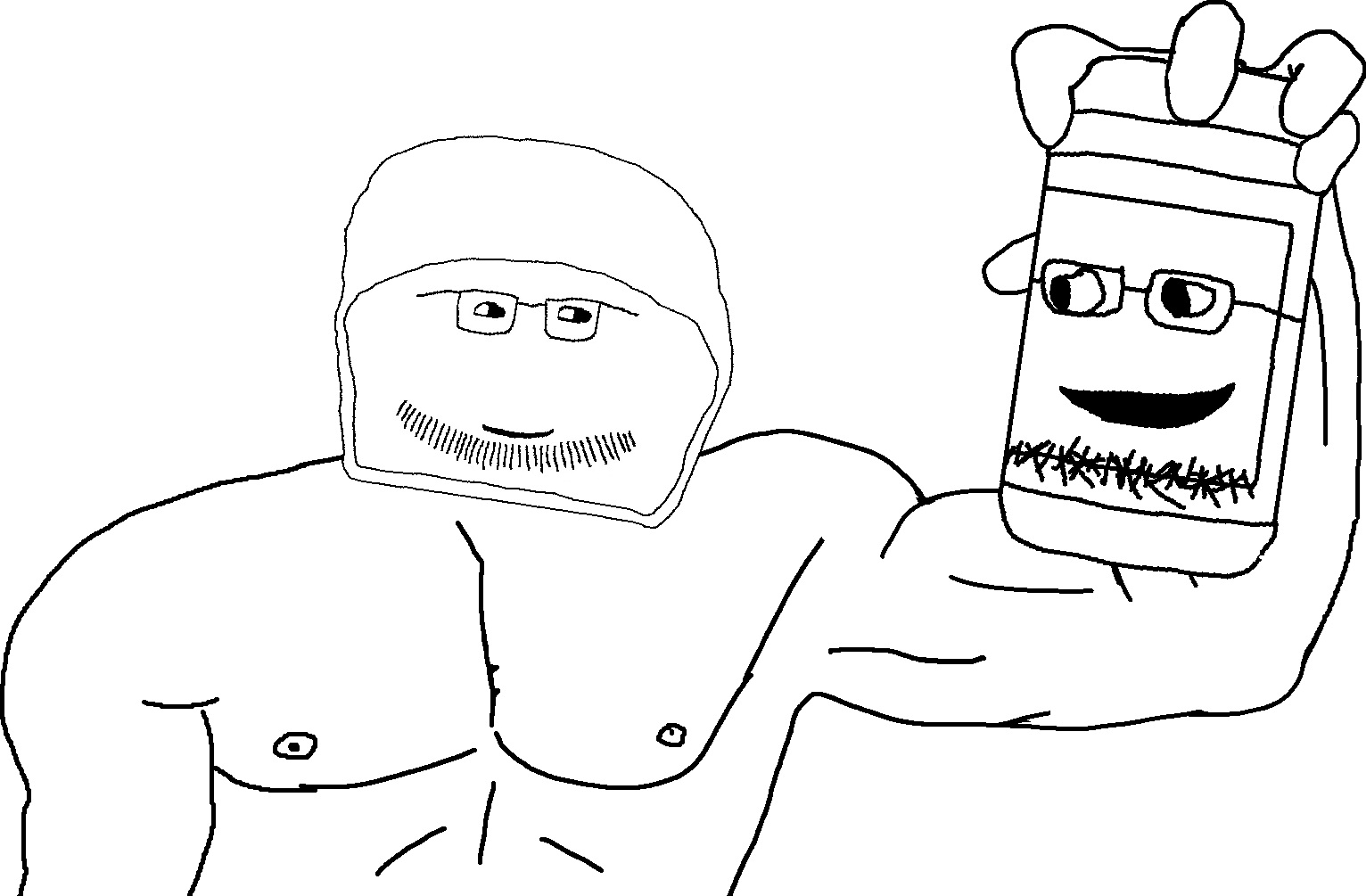 chudjak, doughjak, peanut butterjak, breadjak, kratos chudjak, 2soyjaks, bald, black eyes, bread, buff