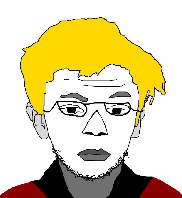 nate higgers, photojak, natejak, esl diddy league, 1soyjak, black eyes, blonde hair, closed mouth, ears, front view
