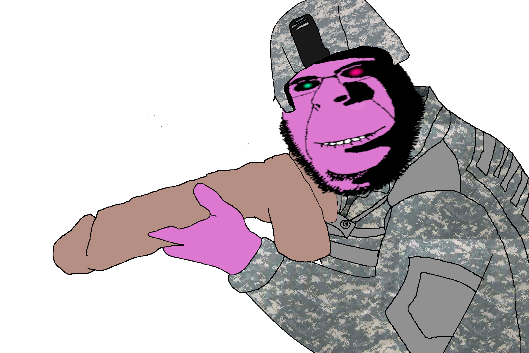rapeson, cobson, hornyson, rapeson, 1soyjak, army, bald, clothes, dildo, front view