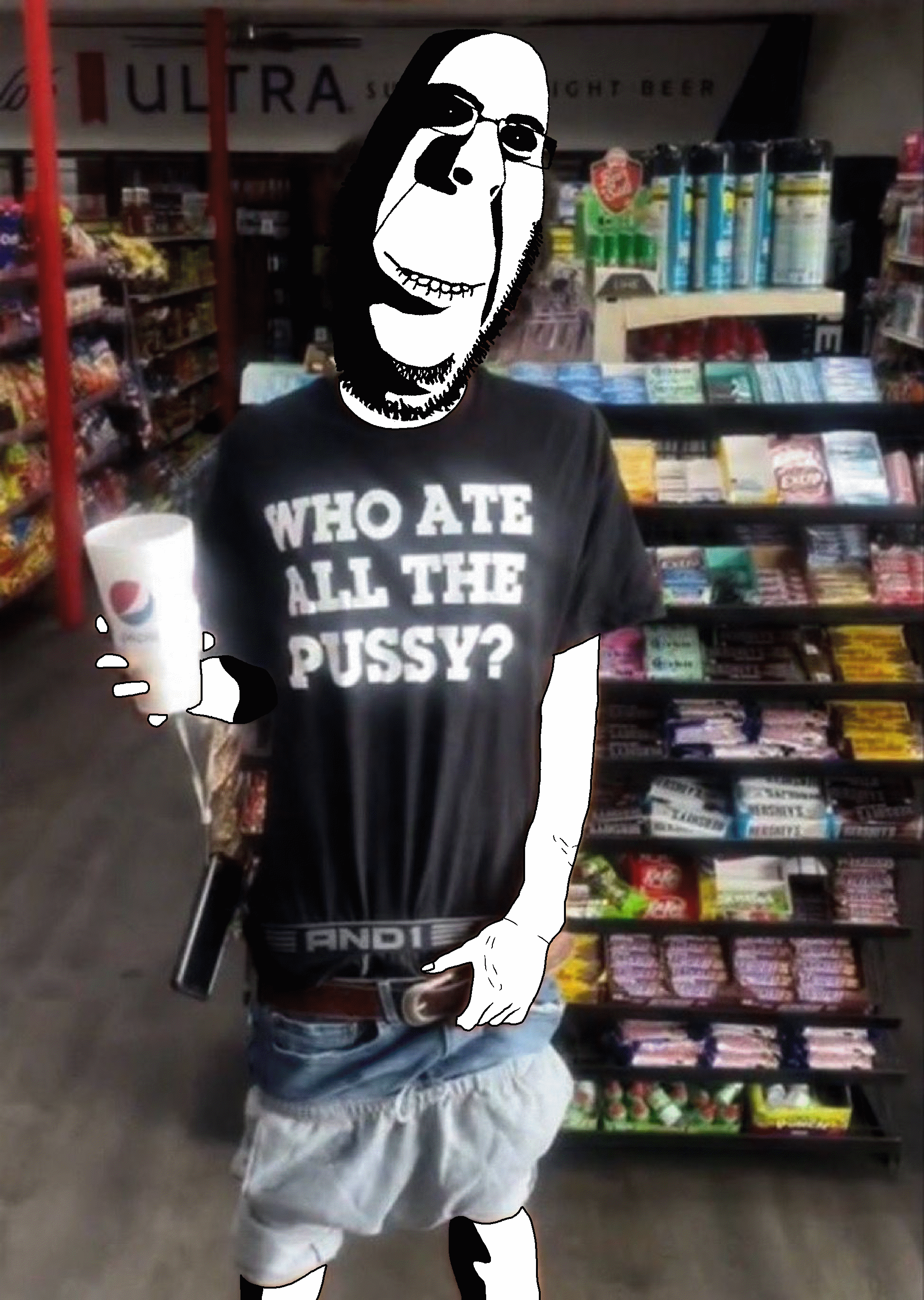 rapeson, cobson, hornyson, rapeson, 1soyjak, arm, bald, belt, belt buckle, big head