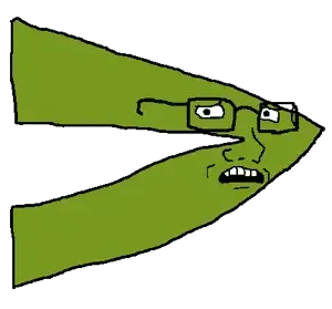 soyak, soyak (concerned), >, 1soyjak, arrow, bald, black eyes, concerned, full body, glasses