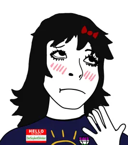 cobson, pawbson, 1soyjak, black eyes, black hair, blush, bowtie, closed mouth, eyelashes, female