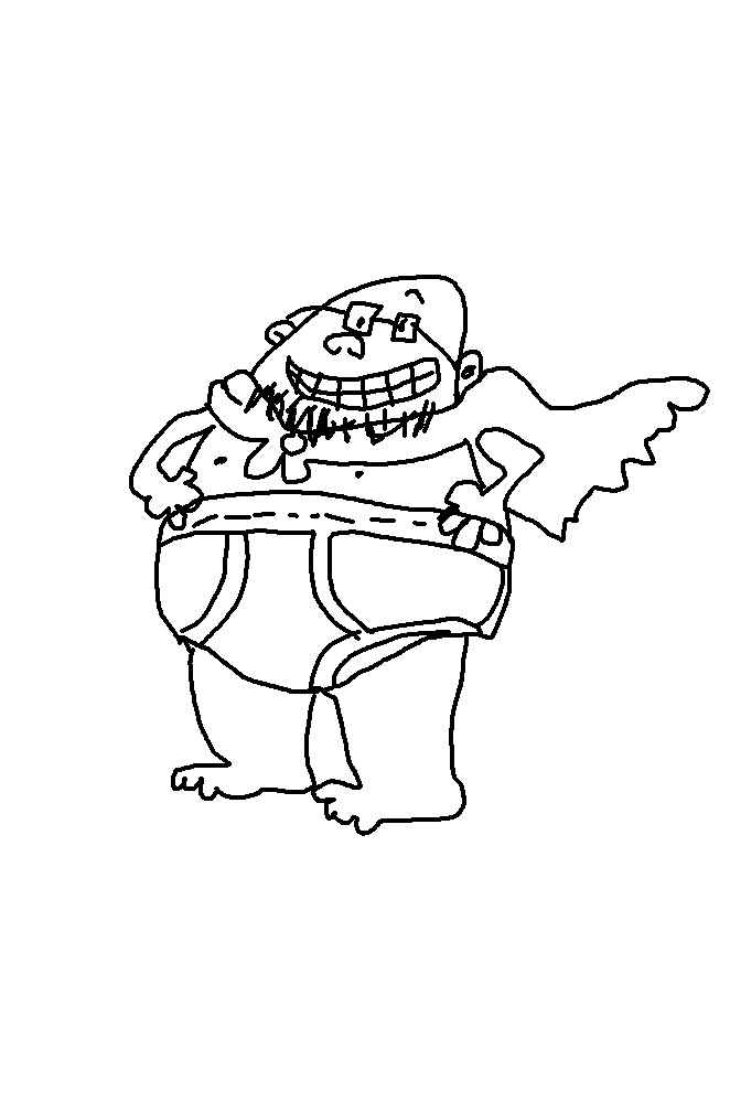 captain underpants, captain undersoy, unknown, 1soyjak, bald, black eyes, closed mouth, fat, front view, full body