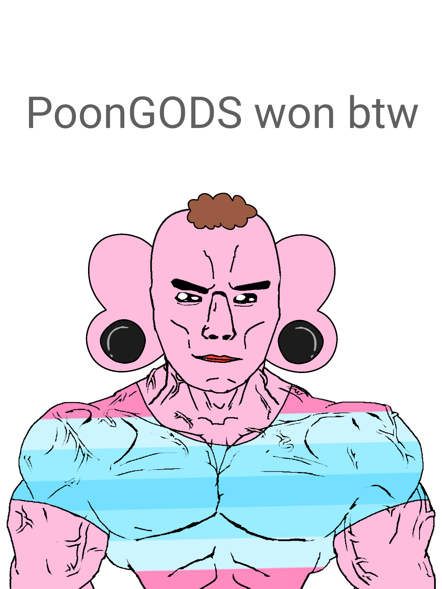 chudjak, chudjak front, muscular chud, 1soyjak, buff, closed mouth, looking at you, muscles, open eyes, pink skin