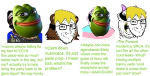 nate higgers, pedobear, pepe, bernd, chudjak, jartycuck, patrick, troonjak, natejak, 'toss