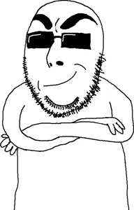 cobson, cobsontalks, 1soyjak, bald, closed mouth, cool, cool shades, front view, glasses, half body