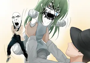 cobson, cryboy soyjak, 2soyjaks, amputee, animated, crying, gangnam style, glasses, green hair, hair