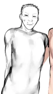 shemmysloota, kuzjak, 1soyjak, black eyes, black hair, closed mouth, ear, front view, hair, half body