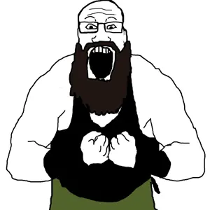 markiplier soyjak, arm, beard, buff, clothes, glasses, hands, iron l00, open mouth, shorts