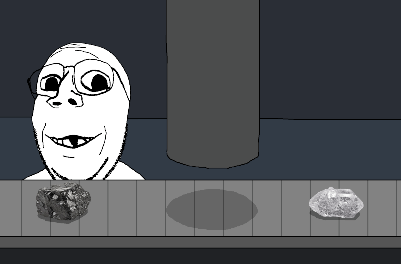gapejak, emmanuel, 1soyjak, animated, bald, brapped comment section☣️☣️☣️ do not enter☣️☣️☣️, closed mouth, coal, conveyer belt, diamond