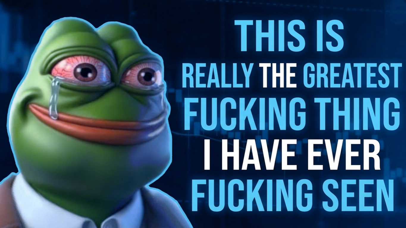 pepe, pepelaugh, this is really, big lips, blue background, blue text, clothes, green skin, grin, laughing