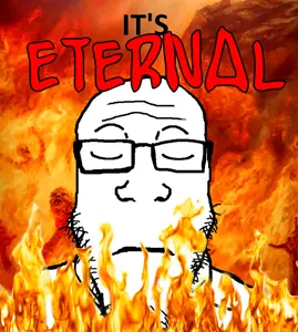 markiplier soyjak, its over, brimstone, cliff, closed eyes, closed mouth, fire, glasses, hell, red