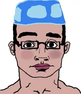 chudjak, sterojak, 1soyjak, black eyes, black hair, buff, china, chud, closed mouth, front view