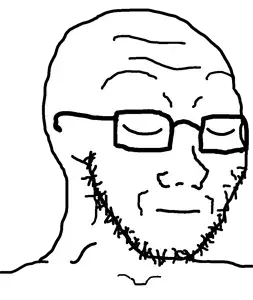 soyak, 1soyjak, bald, closed eyes, closed mouth, forehead lines, glasses, monochrome, neutral, portrait