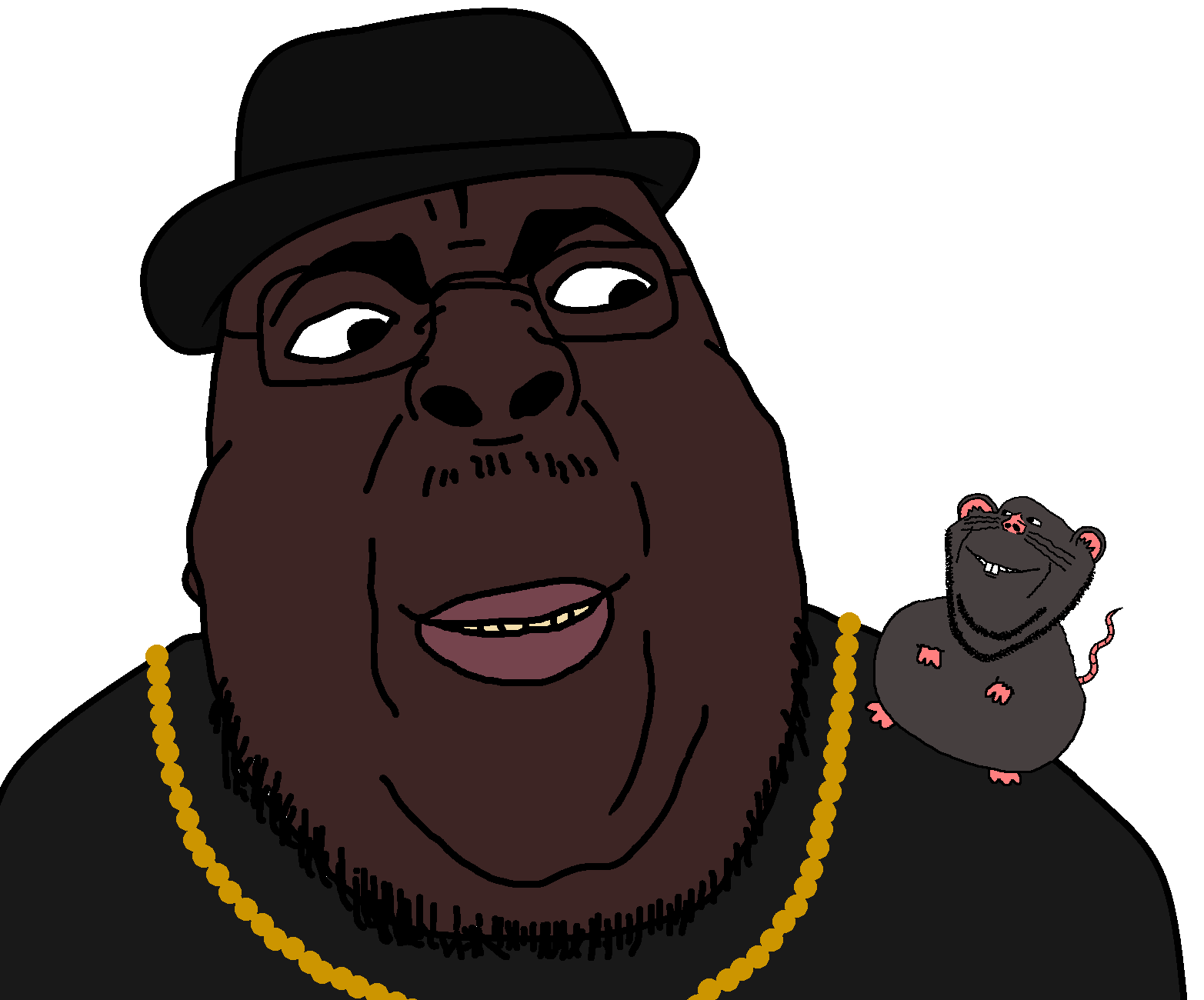 chugsjak, impish soyak ears, 2soyjaks, animal, badlandschugs, big lips, black shirt, buck teeth, bushy eyebrows, clothes