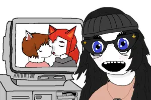 3949 - soybooru.com - beanie blue_eyes blush clothes computer female glasses hair hat necklace open_mouth screen soyjak soytan.jpg