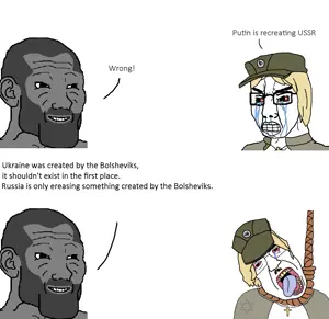 gigachad, marichka, wojak, chudjak, patrick, suicide chud, 2soyjaks, blonde hair, bloodshot eyes, christianity