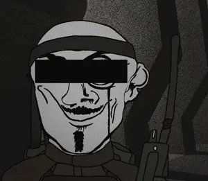 pillars uncolored_skin overall coverall shirt hood body_armor bulletproof_vest soldier goatee mustache smirk smile happy eyebrows neutral bandana headband censored censor_bar multitool radio 17.gif