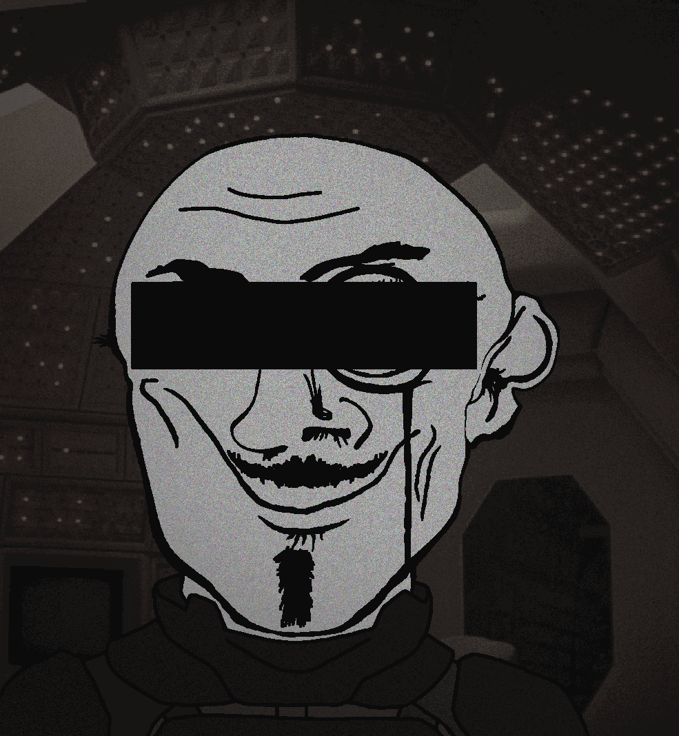 danny yn, mineral inspecteur, /nazbol/, 1984, animated, bald, body armor, censor bar, censored, computer