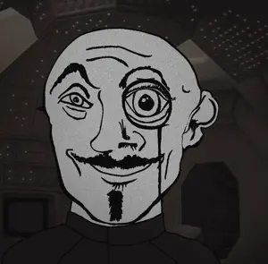 computer uncolored_skin overall coverall goatee handlebar_mustache mustache smiling happy eyebrows bald black_eyes holding_nothing 4.gif